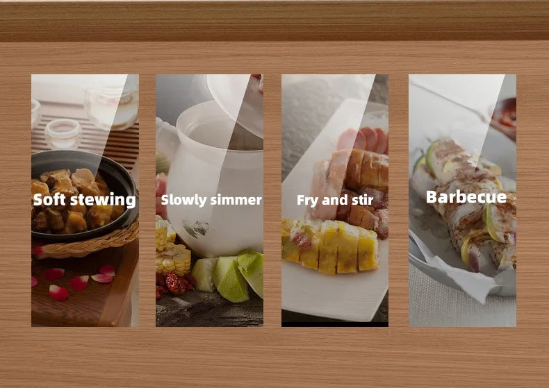 Portable chimney-style stove, suitable for outdoor barbecuing, camping and family gatherings. Multi-functional compact cooking