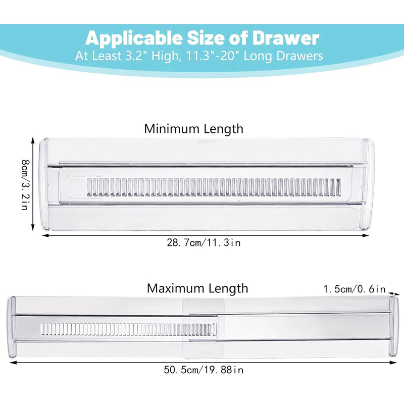 Drawer Dividers, 6Pack Adjustable Drawer Organizer, Clear Expandable Dresser Organizer for Clothes Kitchen Utensils Tableware Draw