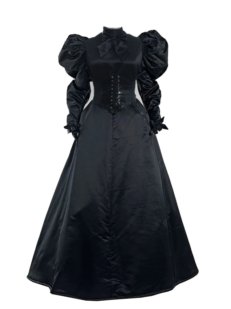 Women Gothic Victorian Dress Renaissance Ball Gown Vampire  Rococo Costume Black