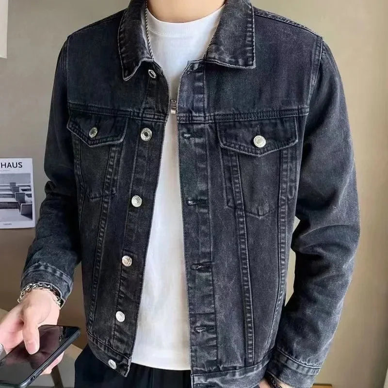 Men’s Loose Fit Denim Jacket – Casual Workwear Style for Spring & Autumn 2025