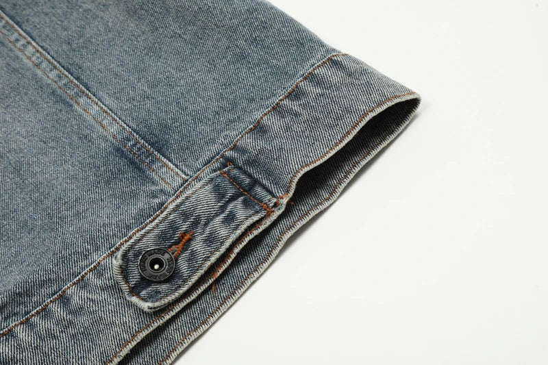 European American High Street Trend Kanye West Denim Jacket Heavyweight Washed Do Old Pleated Ripped Denim Outerwear