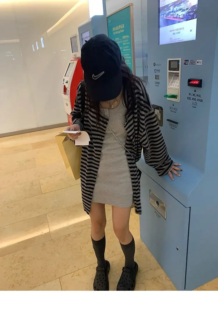 Sweatshirts Women Striped Chic Loose All-match Design Summer Simple Daily Retro Students Tender Sun-proof Classic Korean Style