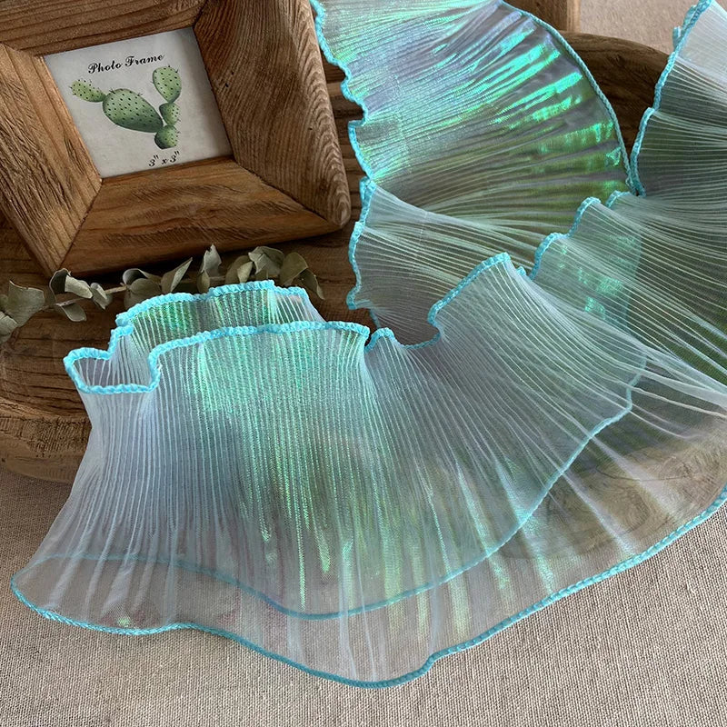 1Yard Mermaid Pleated Magic Wedding Big Wave Lace Fabric Width 15CM