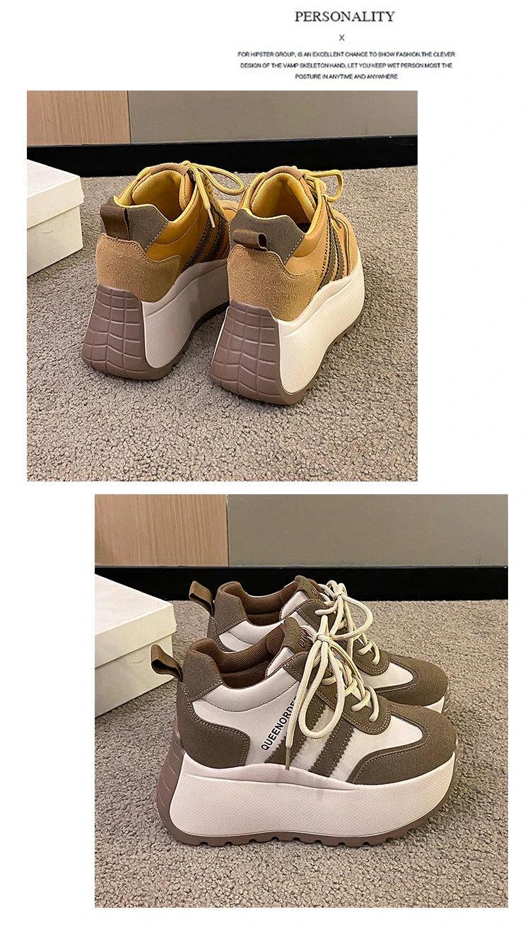 2025 New 10cm Womens Chunky Sneakers Lightweight Lace Up Casual Shoes Fashion Spring Platform Sports Shoes Comfortable Sneakers