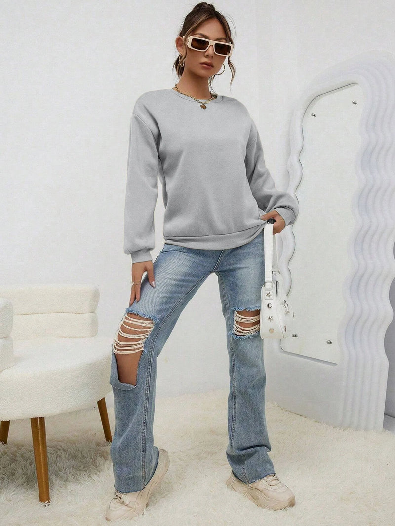 Woman Sweatshirt Casual Solid Color All-Match Clothing Loose Fashionable Pullovers Autumn Crewneck Warm  Female Hoodies