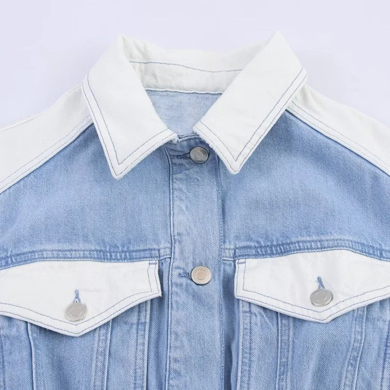 MUJER Denim Bomber Jackets for Women Varsity Cropped Jacket Woman Streetwear Outerwears Women&