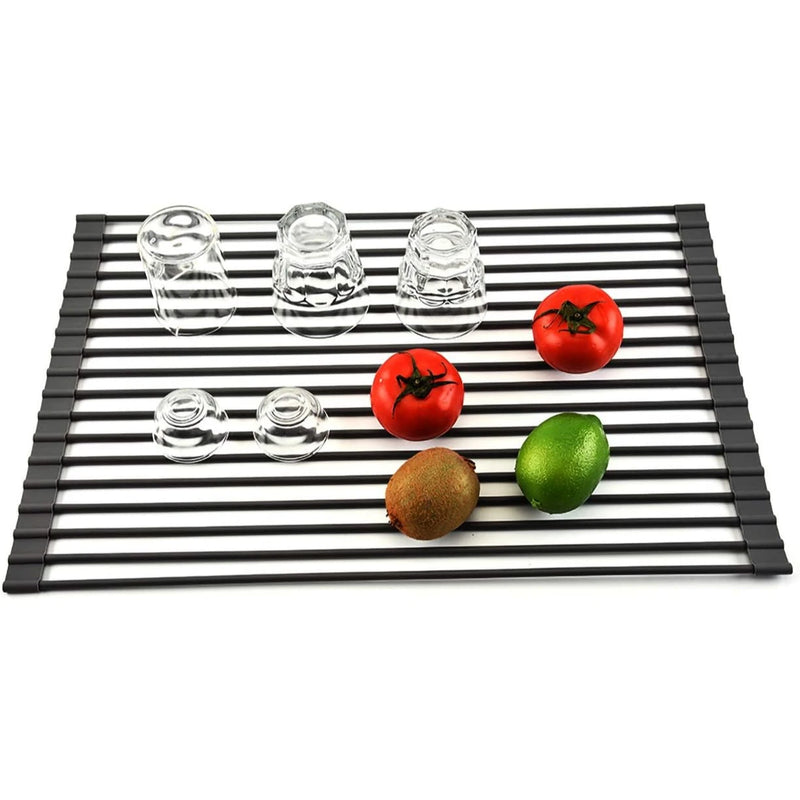 Large roll dish drying rack foldable dish rack sink drainer roll sink drying rack full silicone coated stainless steel dish