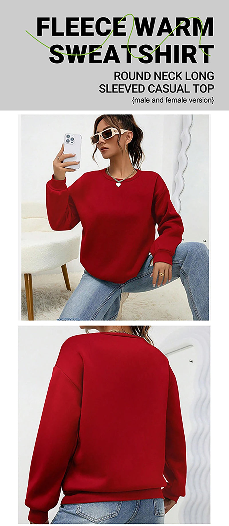 Woman Sweatshirt Casual Solid Color All-Match Clothing Loose Fashionable Pullovers Autumn Crewneck Warm  Female Hoodies