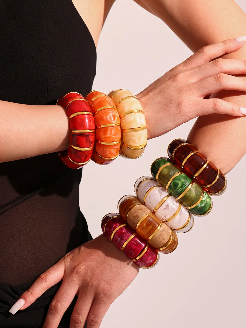 Chunky Ethnic Women Bracelets For Women No Fade Resin Stainless Steel Elastic Rope Handcraft Bangle Luxury Jewelry