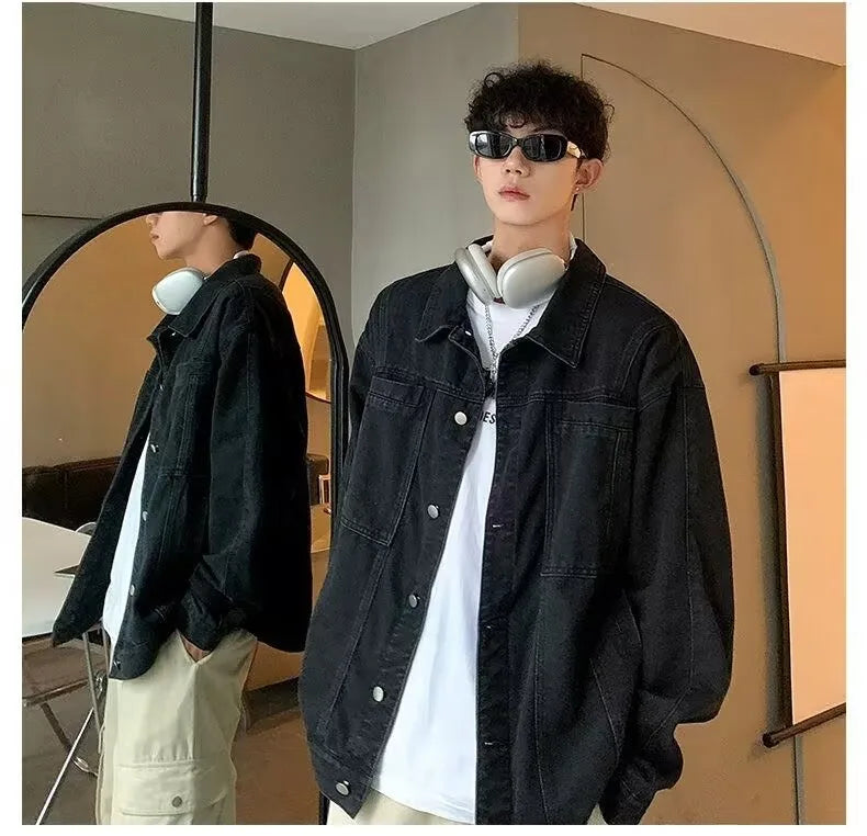 Tatiana Haven Men’s Ripped Patchwork Denim Jacket – Oversized Unisex Streetwear for Autumn & Winter