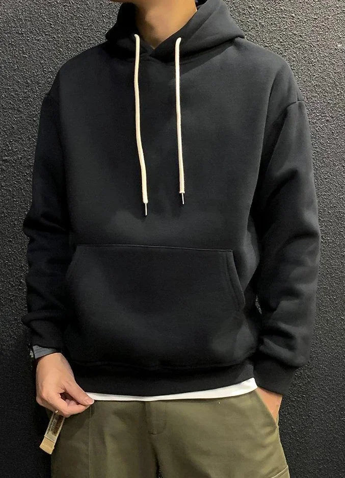 Men’s Fleeced Green Hoodie – Solid Casual Sweatshirt for Autumn and Winter
