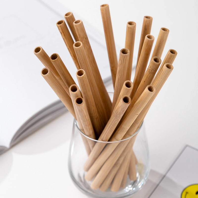 10Pcs Natural Bamboo Straw Reusable Drinking Straws with Case Biodegradable Eco-friendly Bamboo Straws for Cocktail Bar Drinks