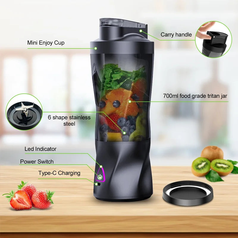 2025 Portable Electric Blender Juicer USB Rechargeable Mini Smoothie Blender Personal Fruit Mixer for Home Office Travel