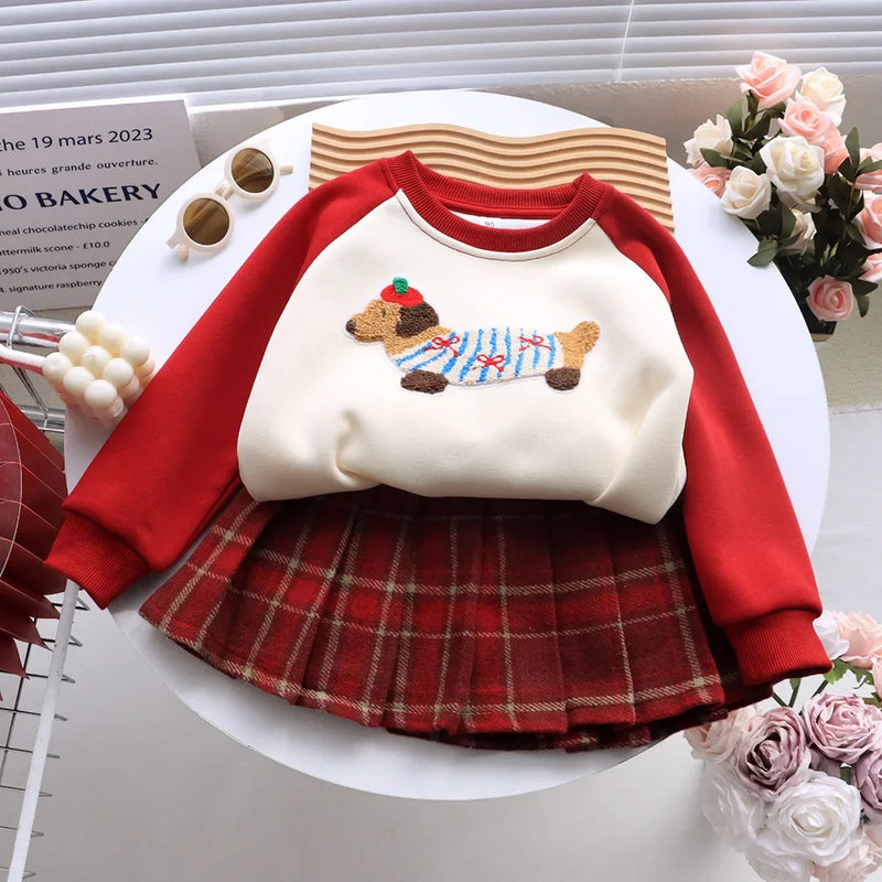 Funny Red Sweatshirts for The Whole Family Matching Clothes Father Mother and Son Daughter Cute Dog Print Tops Newborn Bodysuit