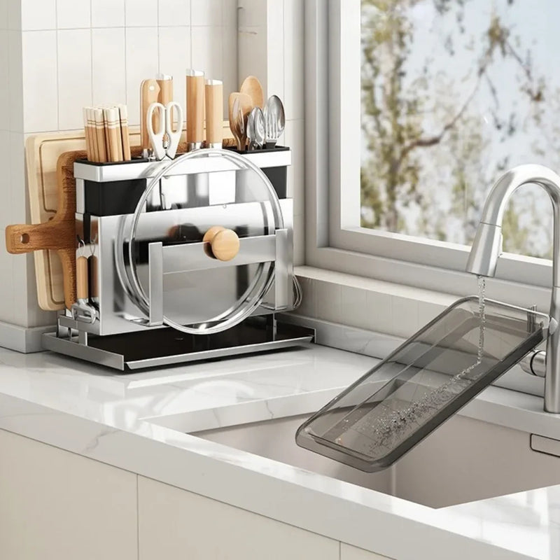 Multi-functional countertop cutting board rack Knives integrated storage rack Kitchen storage rack with drainer