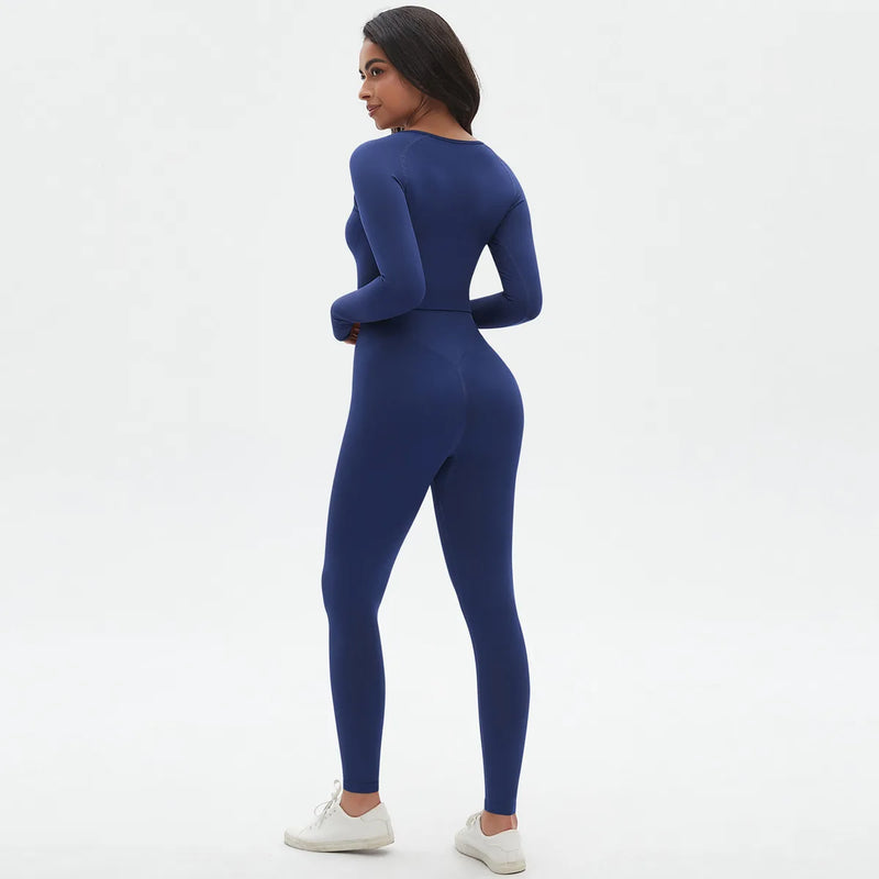 Seamless Two Piece Sets Womens Outifits Long Sleeve Gym Fitess Sport Set Yoga Leggings Matching Sets Exercise Tracksuits Female