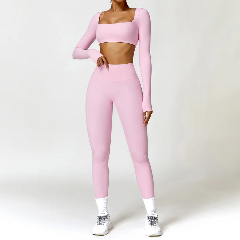 Yoga Suit 2 Pieces Sportswear Sports Set Women Tracksuits Gym Clothes Sport Bra Fitness Long Sleeve Top Workout Legging Yoga Set