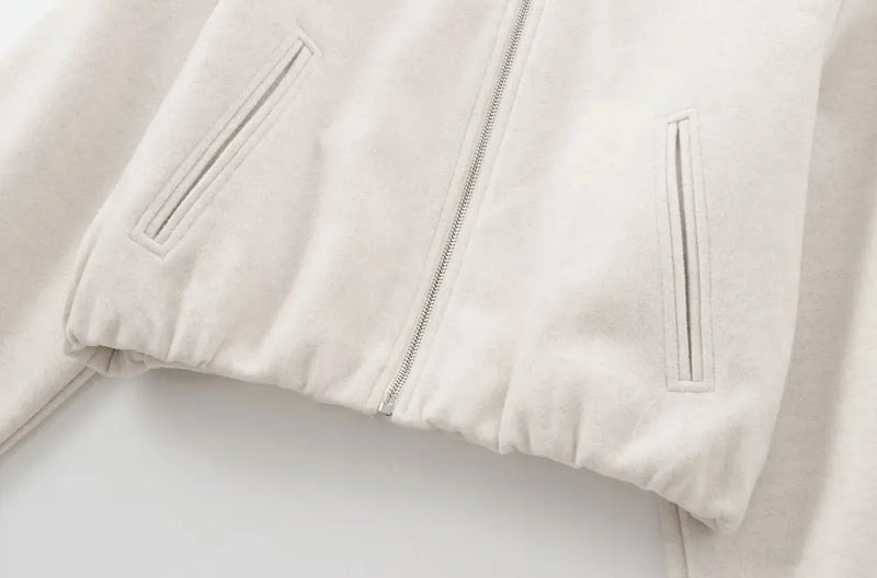 Oversized Soft Bomber Jacket for Women – Casual Long Sleeve Zip-Up Coat for All Seasons