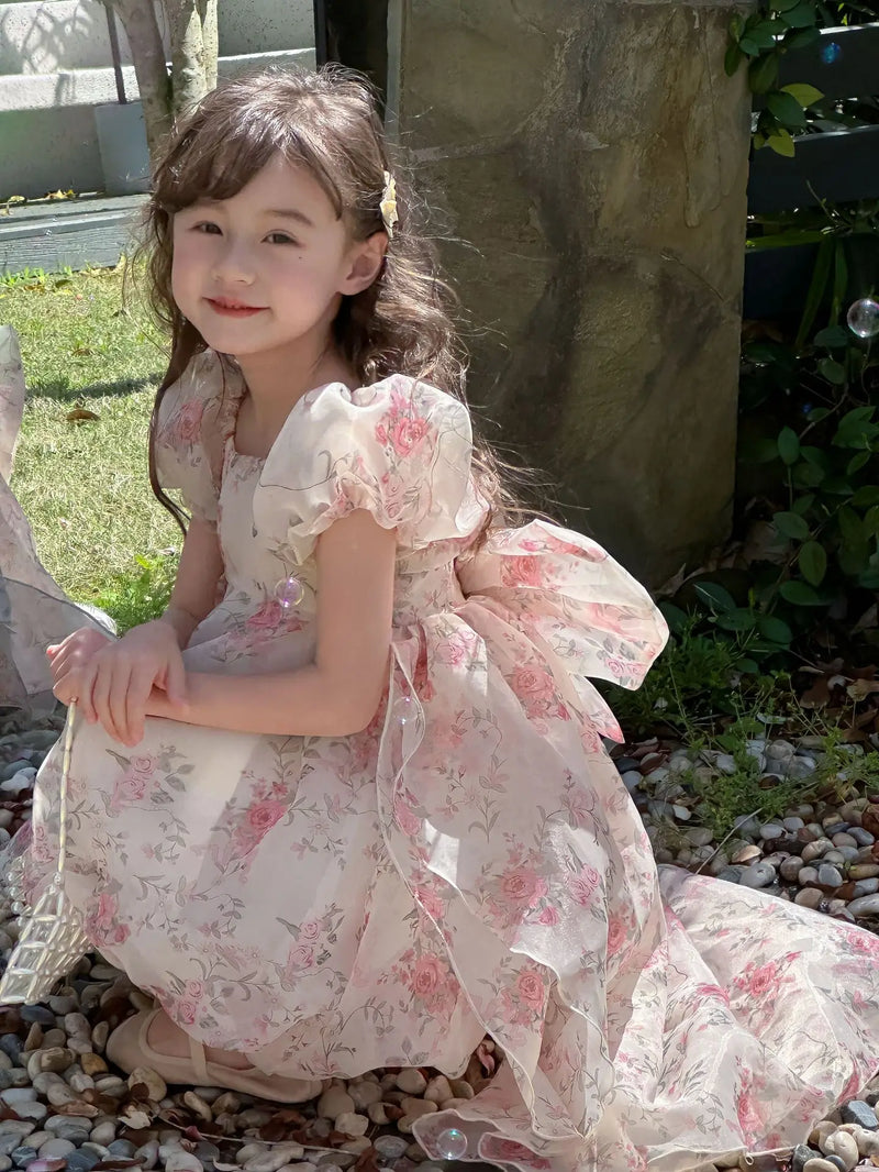 Casual Summer Girls Princess Dress – Sweet Floral Bow Knot Style