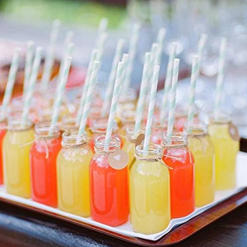 Biodegradable Light Blue White Paper Straws, Pack of 100 Party Straws for Juice, Cocktail, Smoothies, Birthday, Wedding