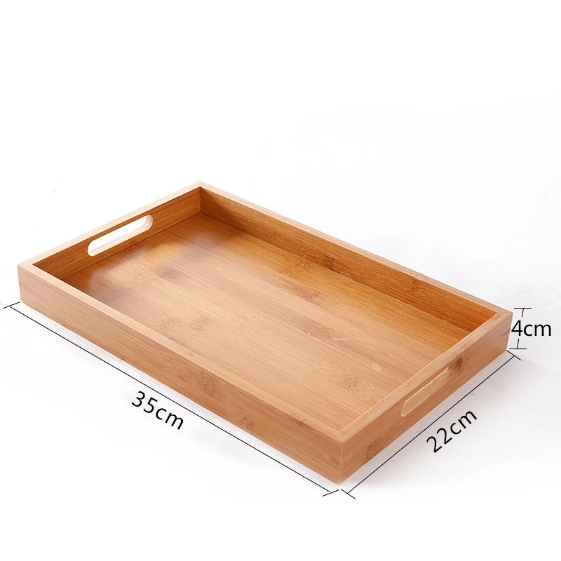 Bamboo tray 1PC wooden tray Tea tray tableware holder Fruit bread dessert tea food tray with handle rectangle