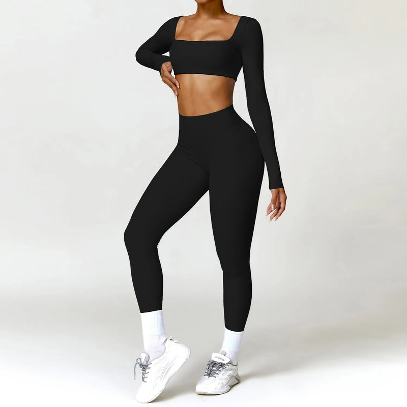 Yoga Suit 2 Pieces Sportswear Sports Set Women Tracksuits Gym Clothes Sport Bra Fitness Long Sleeve Top Workout Legging Yoga Set