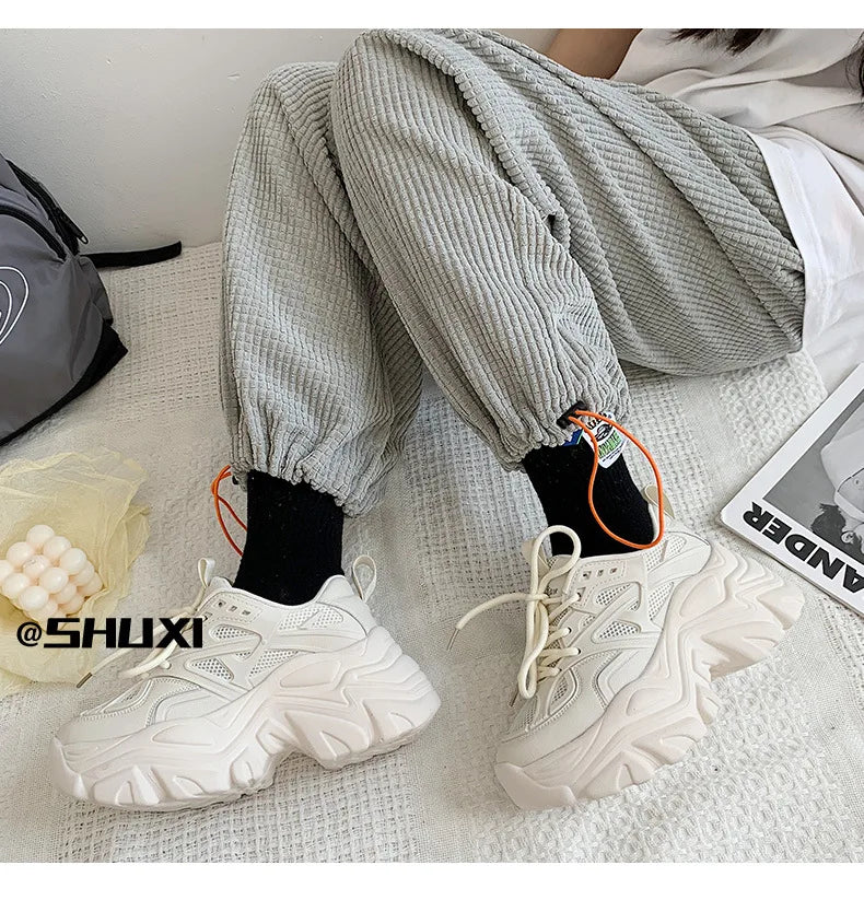 Fujin 7cm Chunky Sneakers Platform Shoes Wedge for Women Casual Shoes Breathable Summer Shoes Women Fashion Sneakers Spring