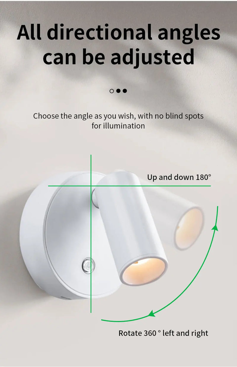 LED Light Magnetic Rechargeable Wall light Spotlight Wireless No Punch Reading Light With Touch Switch Dimmable Bedside Lamp
