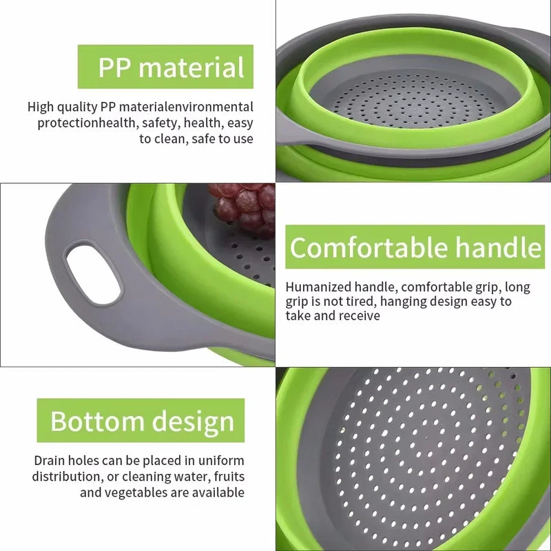 Round Collapsible Colander Silicone Kitchen Fruit Vegetable Washing Basket Strainer Foldable Drainer Kitchen Gadgets Tools