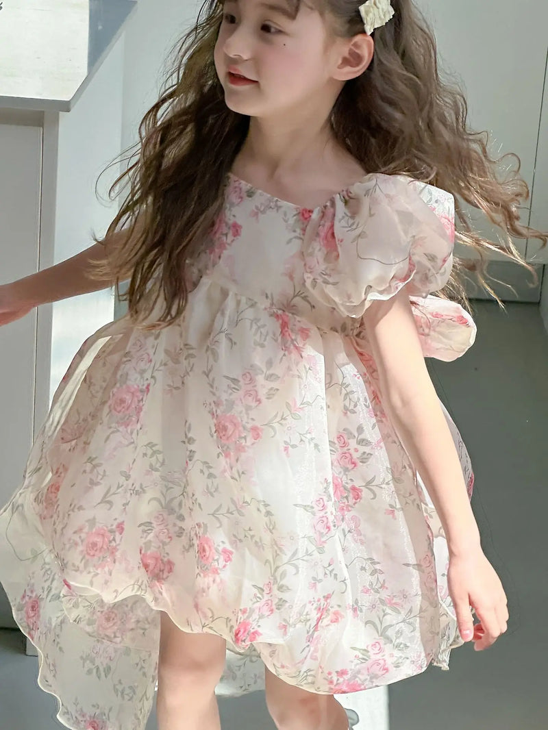 Casual Summer Girls Princess Dress – Sweet Floral Bow Knot Style