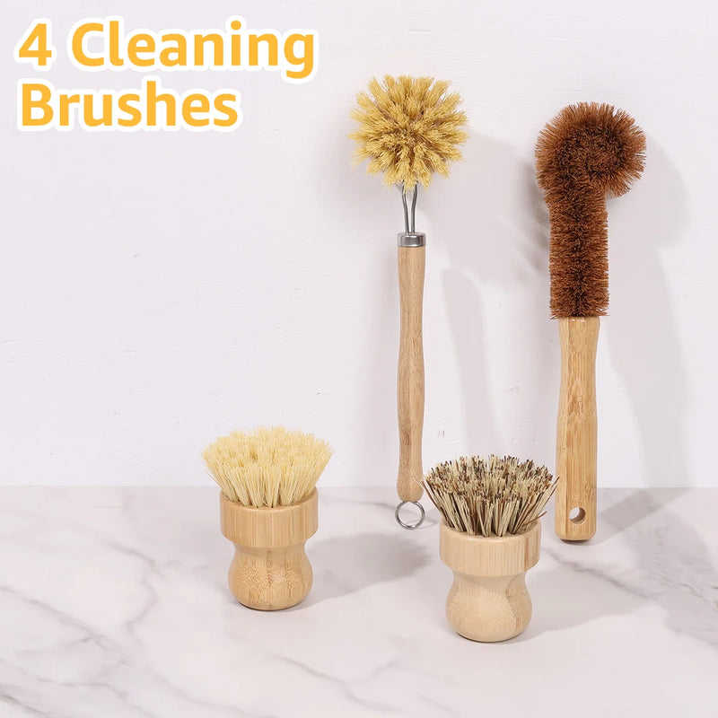 4/5Pcs Bamboo Dish Scrub Brushes Replaceable dish brush Kitchen Wooden Cleaning Scrubbers Household Cleaning Brush Cleaning Tool