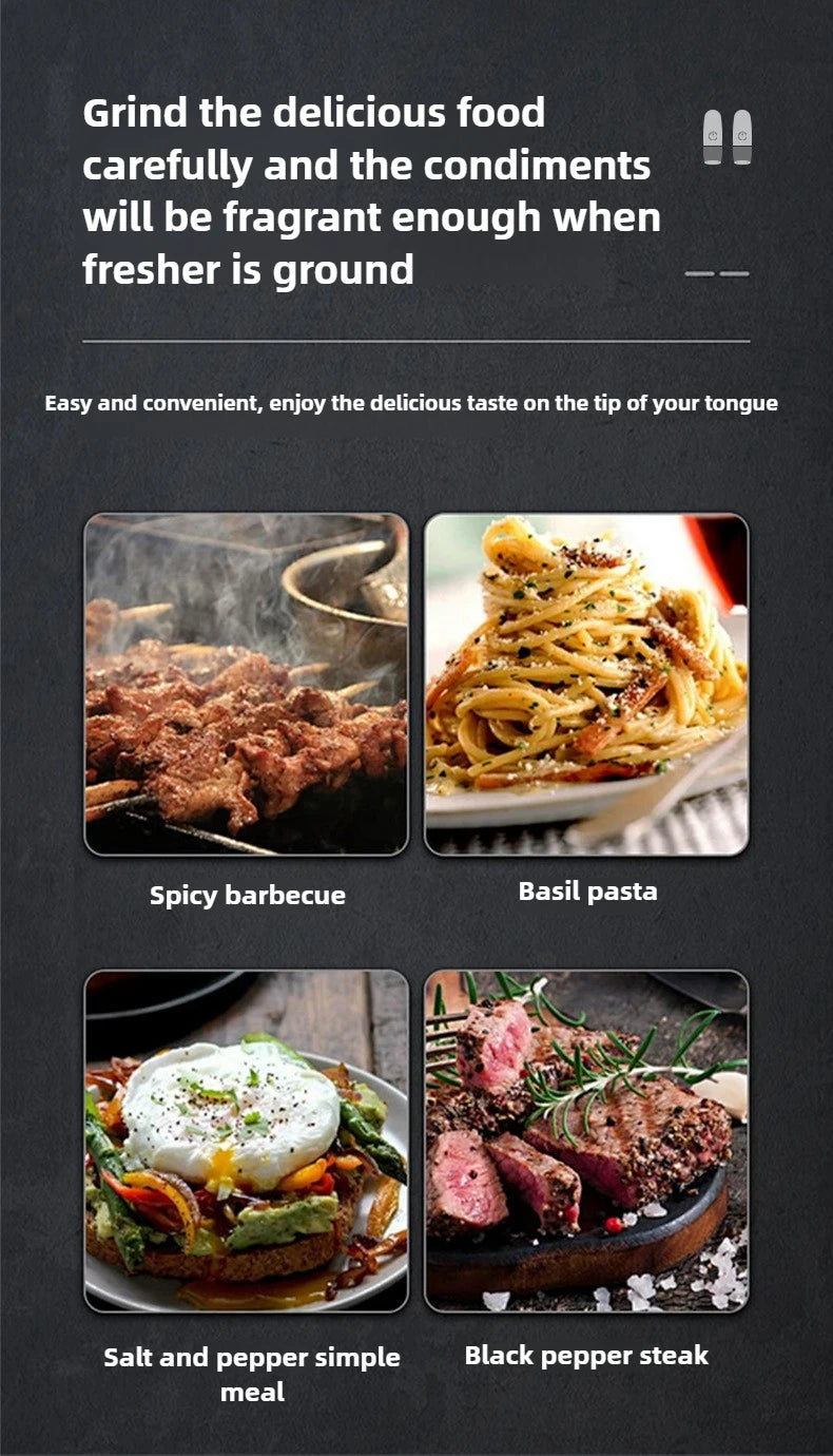 Electric Salt and Pepper Grinder USB Rechargeable Adjustable Coarseness Large Capacity Auto Spices Grinders Kitchen Cooking Tool