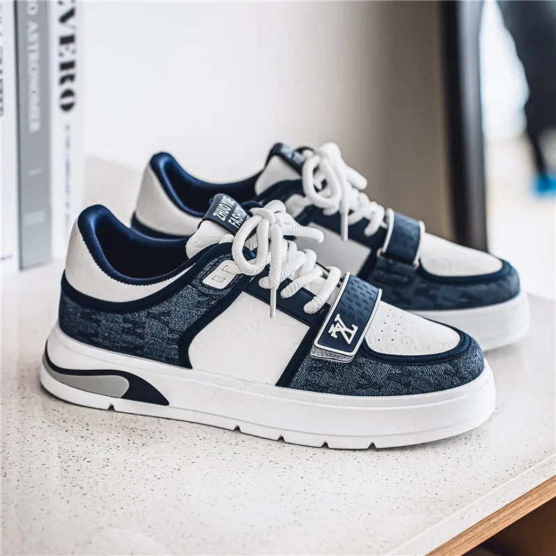 Fashion White Blue Skateboard Shoes Man Comfortable Platform Men&