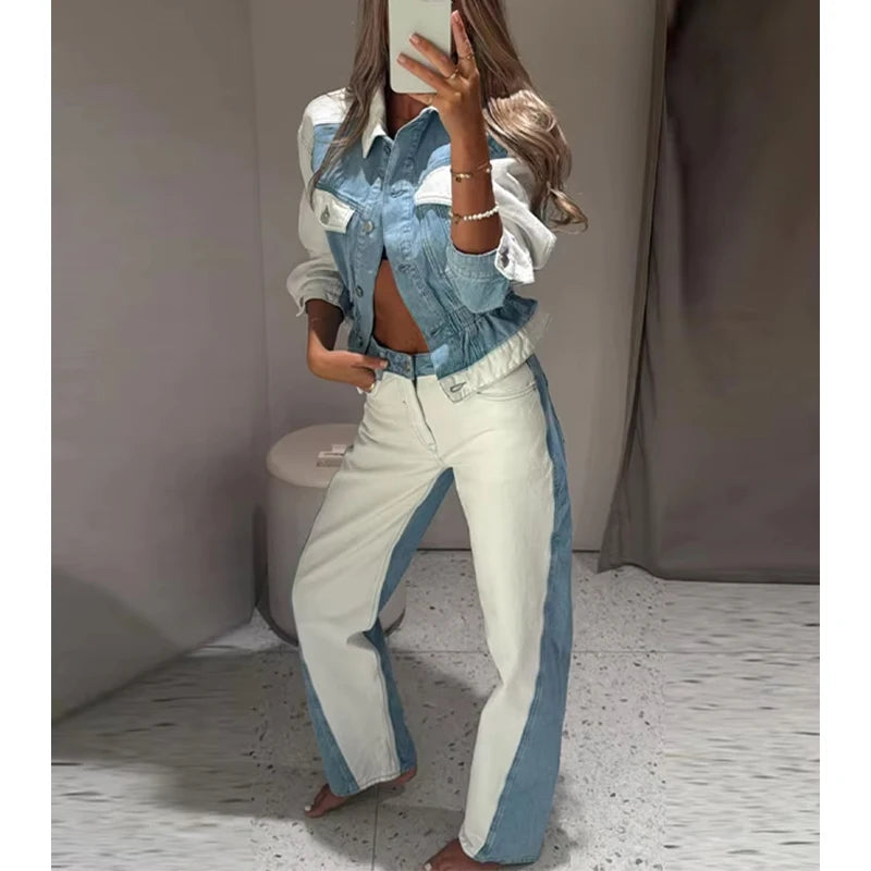 MUJER Denim Bomber Jackets for Women Varsity Cropped Jacket Woman Streetwear Outerwears Women&