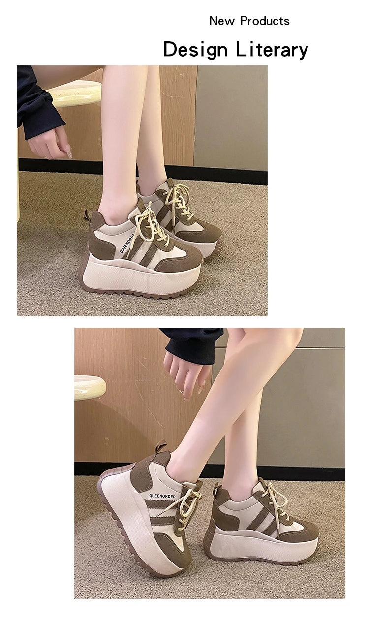 2025 New 10cm Womens Chunky Sneakers Lightweight Lace Up Casual Shoes Fashion Spring Platform Sports Shoes Comfortable Sneakers