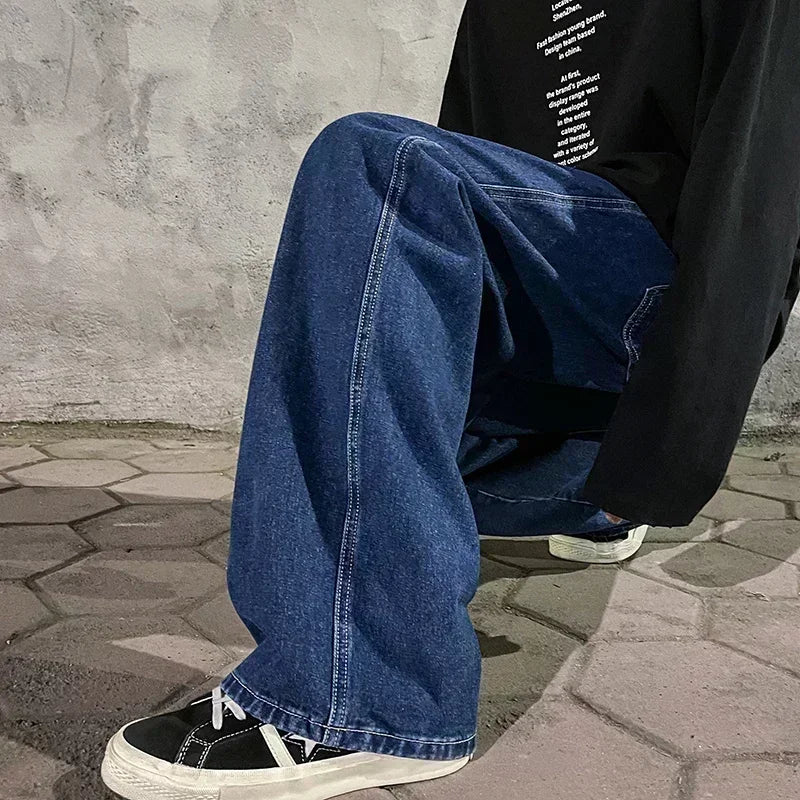 2024 New Streetwear Loose Jeans Men Korean Style Fashion Loose Straight Wide Leg Pants Men&
