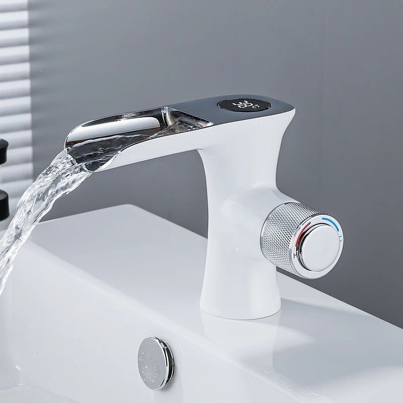 Led Digital Basin Faucet Black Bath Basin Mixer Brass Temperature Display Faucet Smart Tap Sink Faucet For Bathroom Faucet Tap