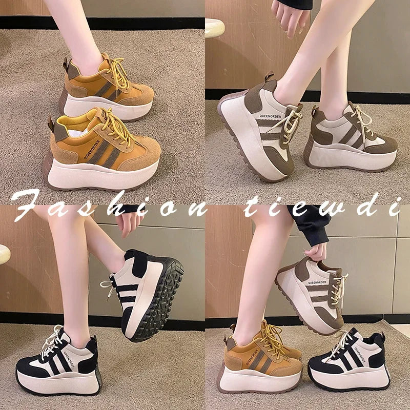 2025 New 10cm Womens Chunky Sneakers Lightweight Lace Up Casual Shoes Fashion Spring Platform Sports Shoes Comfortable Sneakers