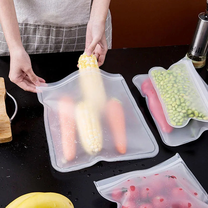 3/5pcs Silicone Food Storage Bag Reusable Up Zip Shut Bag Leakproof Fresh Bag Food Storage Bag Fresh Wrap Ziplock Bag