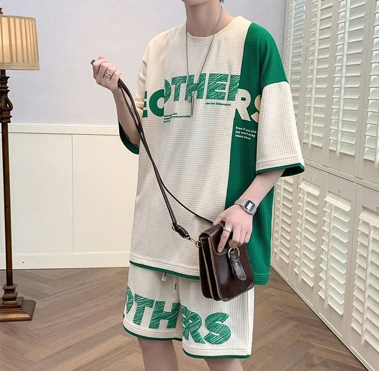 Men’s Alphabet Sportswear Set – Casual Jogging Tracksuit with T-Shirt and Shorts