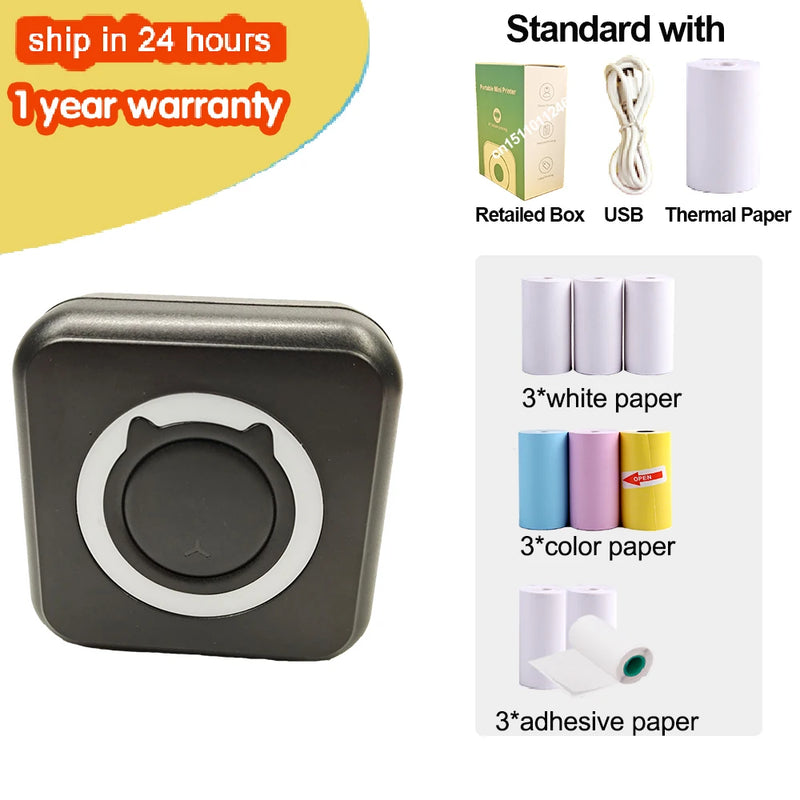 Portable Thermal Printer MINI Wirelessly BT 203dpi Photo Label Memo Wrong Question Printing With USB Cable Imprimante Portable