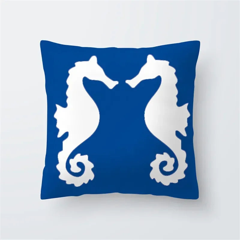 Decorative Throw Pillows Blue Geometry Pillow Cover 45x45 Polyester Cushion Cover Marine Life Pillowcase Cushions Home Decor