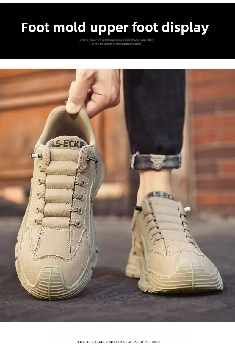 Men Chunky Sports Sneakers Spring Fashion Slip-on Men Casual Shoes Leather Waterproof Work Shoes for Men Anti-Slip Platform Shoe