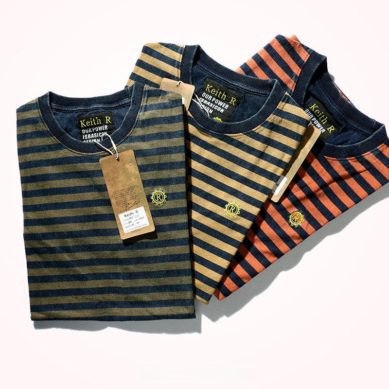 Men’s Striped Cotton T-Shirt – Slim Fit Vintage Washed Short Sleeve Tee | Tatiana Haven