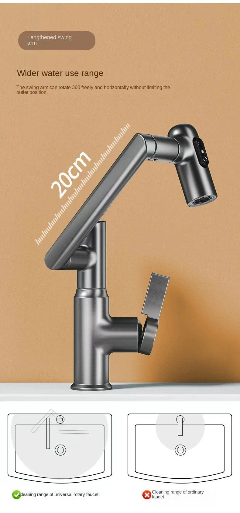 Digital Display LED Bathroom Basin Faucet 360 Rotation Multifunction Stream Sprayer Hot Cold Water Mixer Sink Tap Bathroom