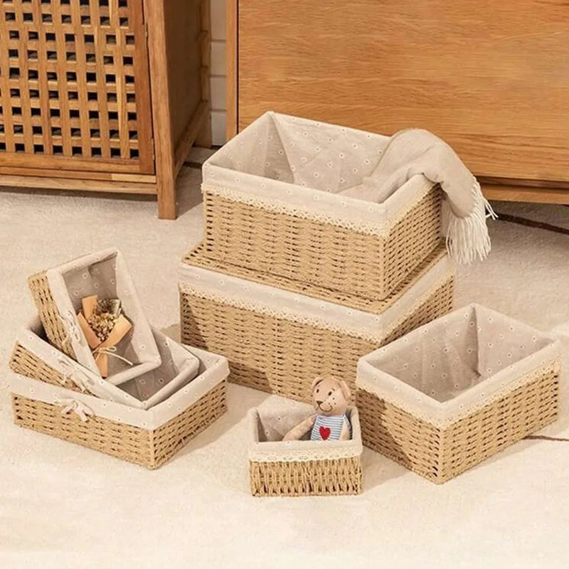 Wicker Storage Basket 3-Pack Woven Wicker Baskets Large Wicker Basket Cube Storage Bins with Liners Storage Baskets