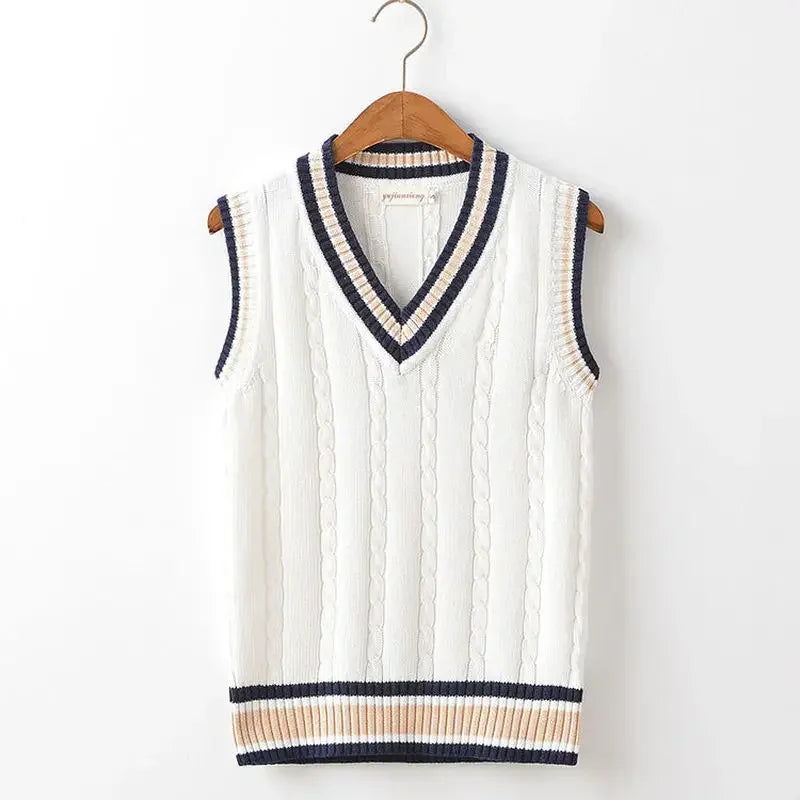 Men’s Thick Knit Sweater Vest – Striped V-Neck Sleeveless Pullover, Retro Preppy Casual Style