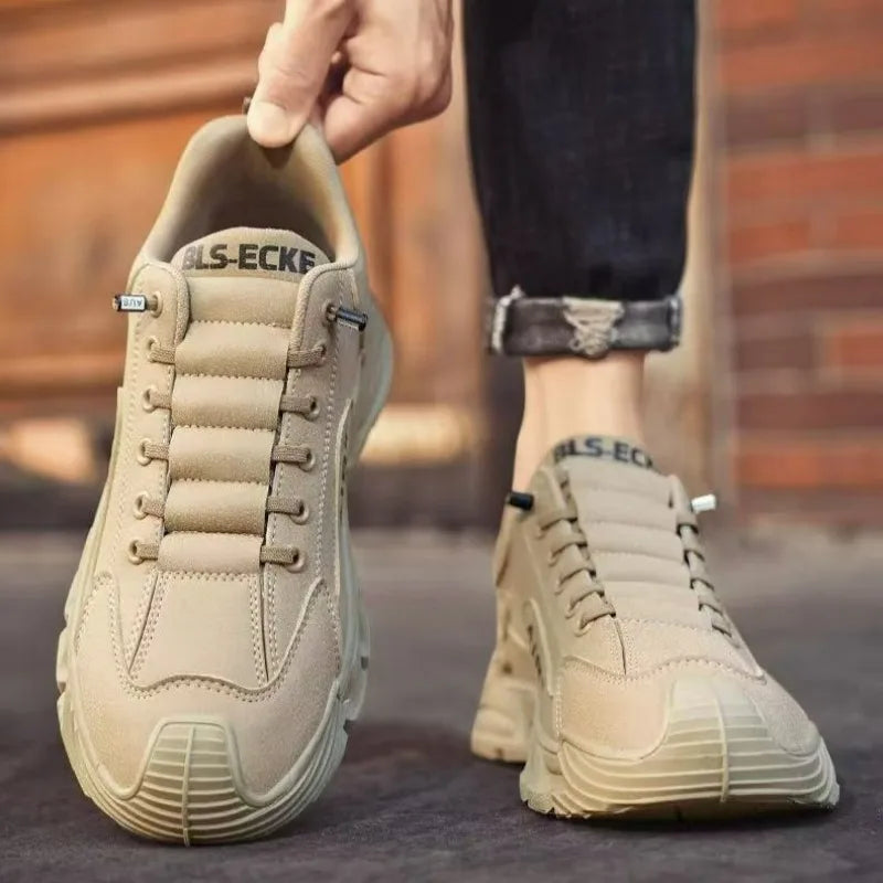 Men Chunky Sports Sneakers Spring Fashion Slip-on Men Casual Shoes Leather Waterproof Work Shoes for Men Anti-Slip Platform Shoe