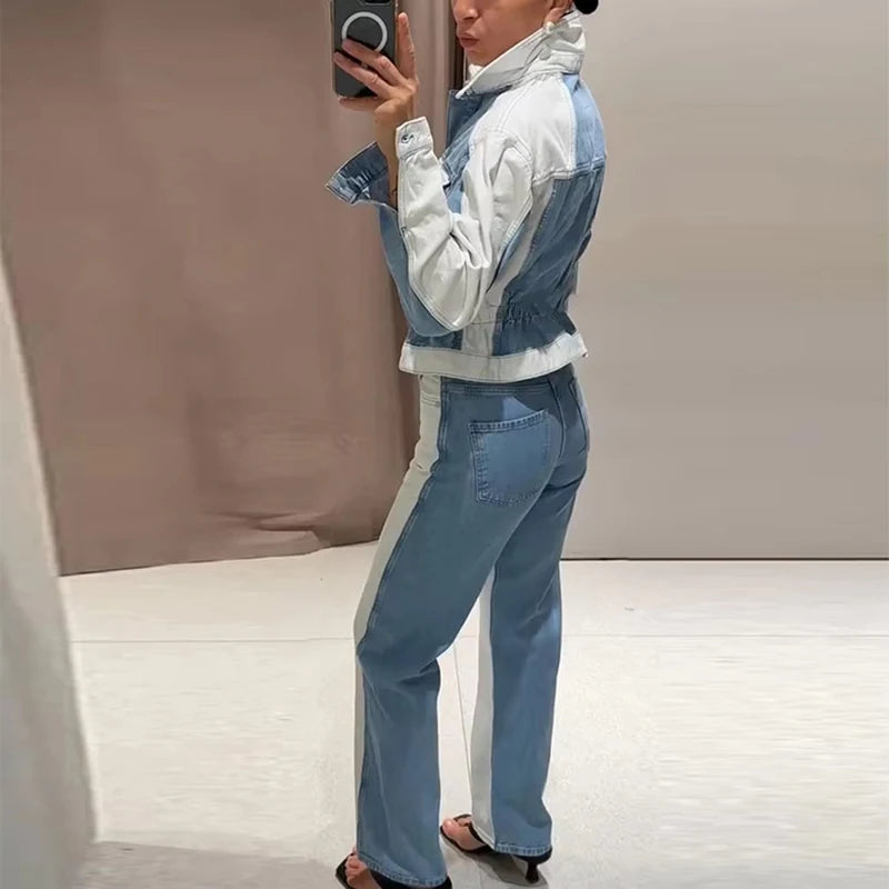 MUJER Denim Bomber Jackets for Women Varsity Cropped Jacket Woman Streetwear Outerwears Women&