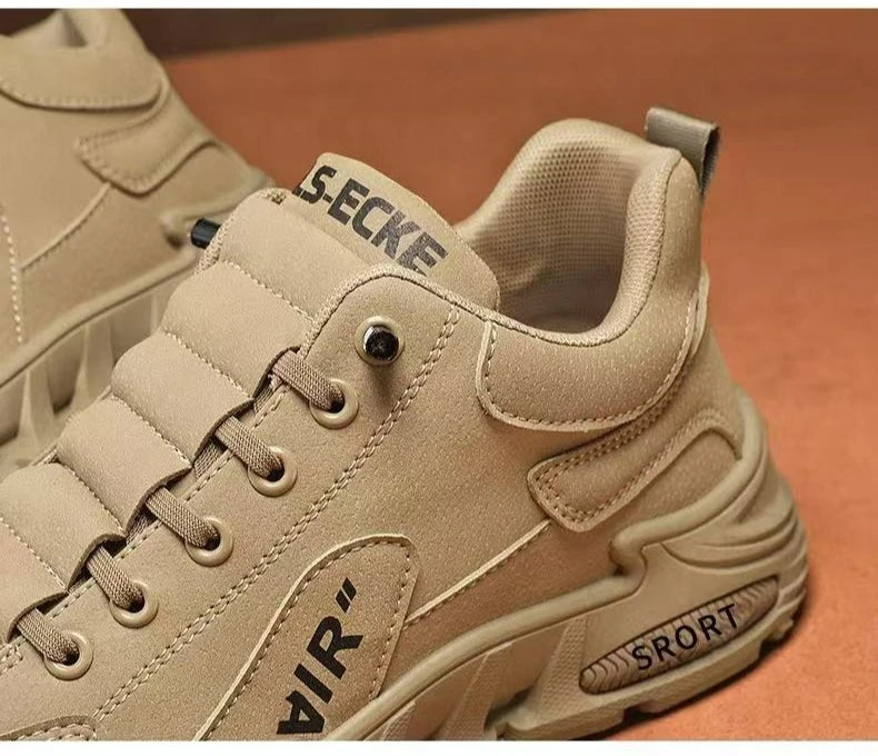 Men Chunky Sports Sneakers Spring Fashion Slip-on Men Casual Shoes Leather Waterproof Work Shoes for Men Anti-Slip Platform Shoe